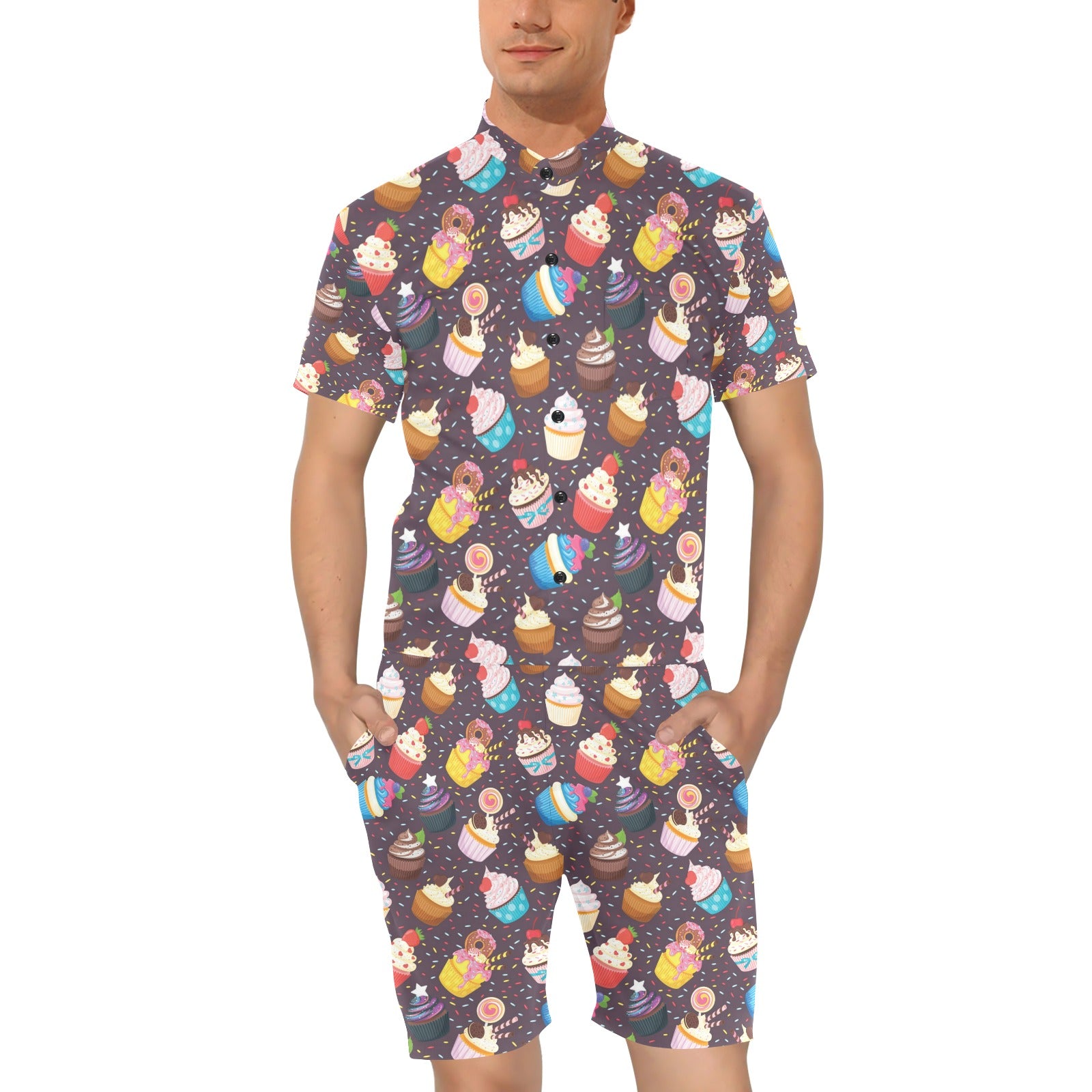 Cupcakes Party Print Pattern Men's Romper