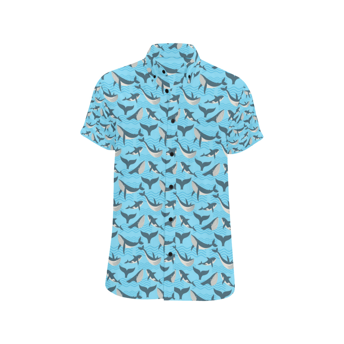 Whale Pattern Design Themed Print Men's Short Sleeve Button Up Shirt