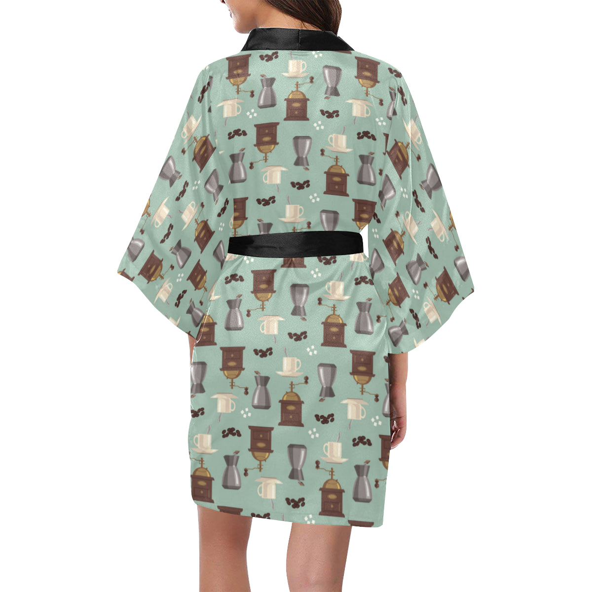 Coffee Pattern Print Design 04 Women's Short Kimono