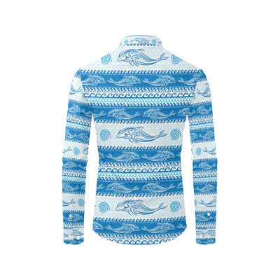 Dolphin Tribal Print Pattern Men's Long Sleeve Shirt