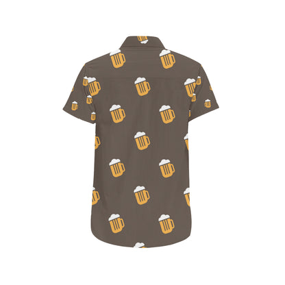 Beer Pattern Print Design 01 Men's Short Sleeve Button Up Shirt