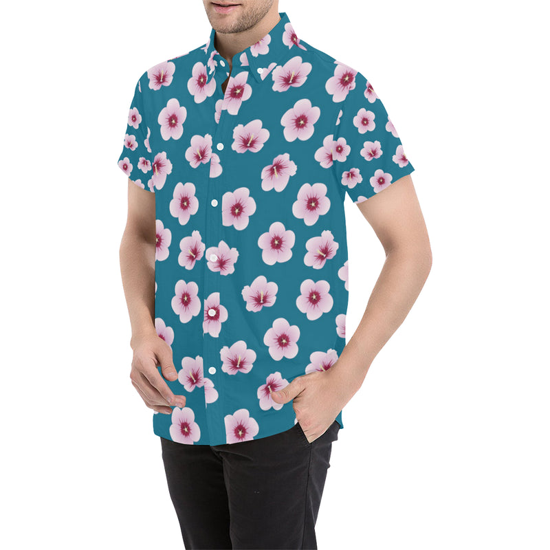 Cherry Blossom Pattern Print Design CB08 Men's Short Sleeve Button Up Shirt