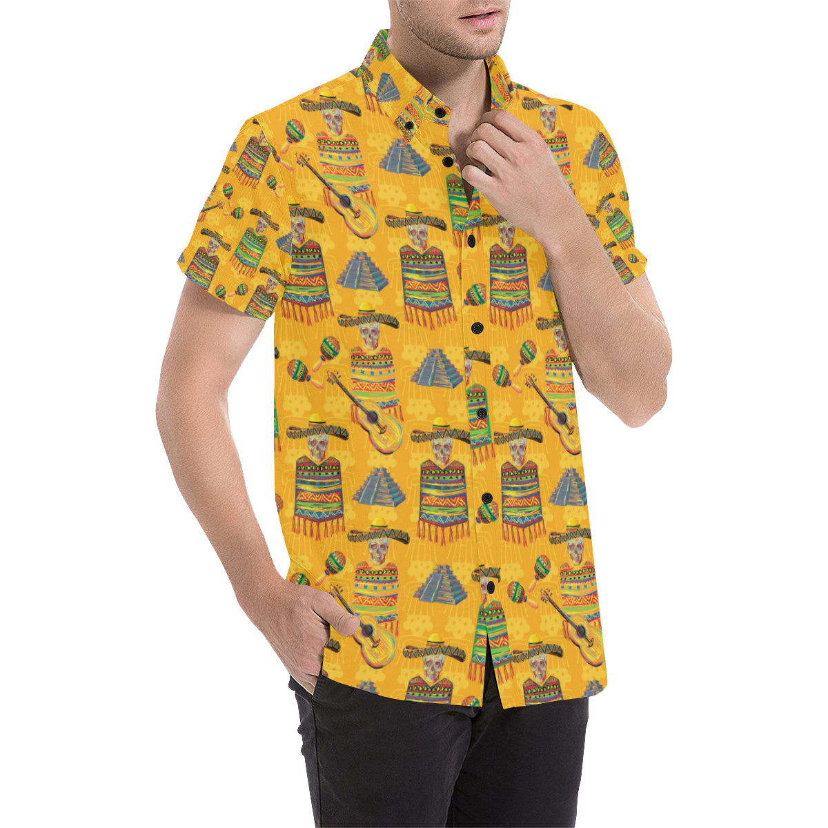 Maracas Mexican Style Pattern Print Design 02 Men's Short Sleeve Button Up Shirt