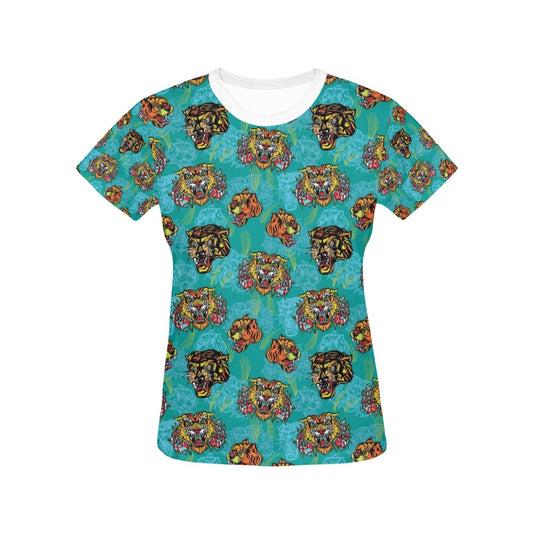 Tattoo Tiger Head Print Design LKS304 Women's  T-shirt