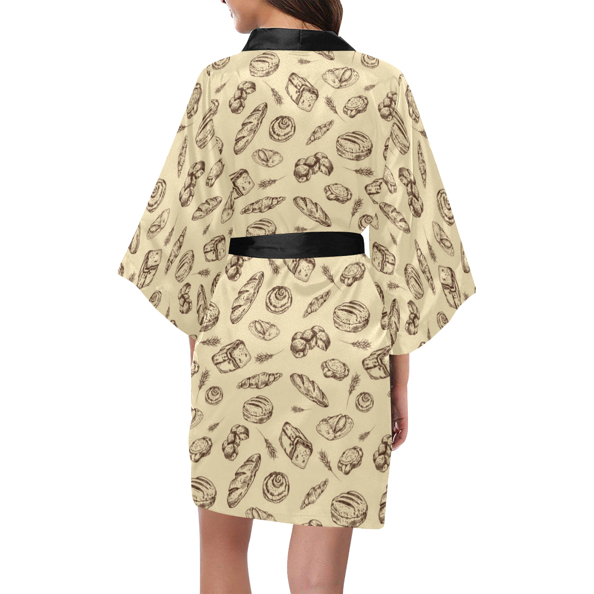 Bread Pattern Print Design 04 Women's Short Kimono
