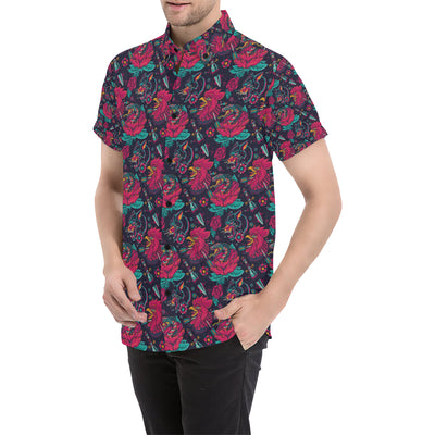 Old School Tattoo Print Men's Short Sleeve Button Up Shirt