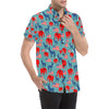 Donkey Red Elephant Pattern Print Design 03 Men's Short Sleeve Button Up Shirt