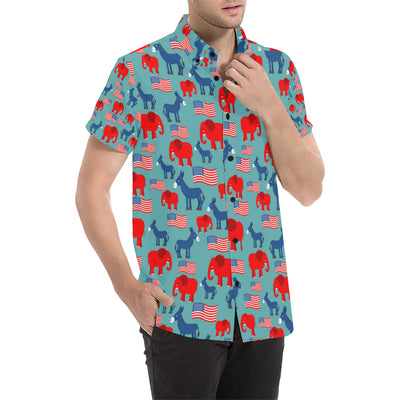 Donkey Red Elephant Pattern Print Design 03 Men's Short Sleeve Button Up Shirt