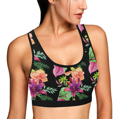 Amaryllis Pattern Print Design AL09 Sports Bra