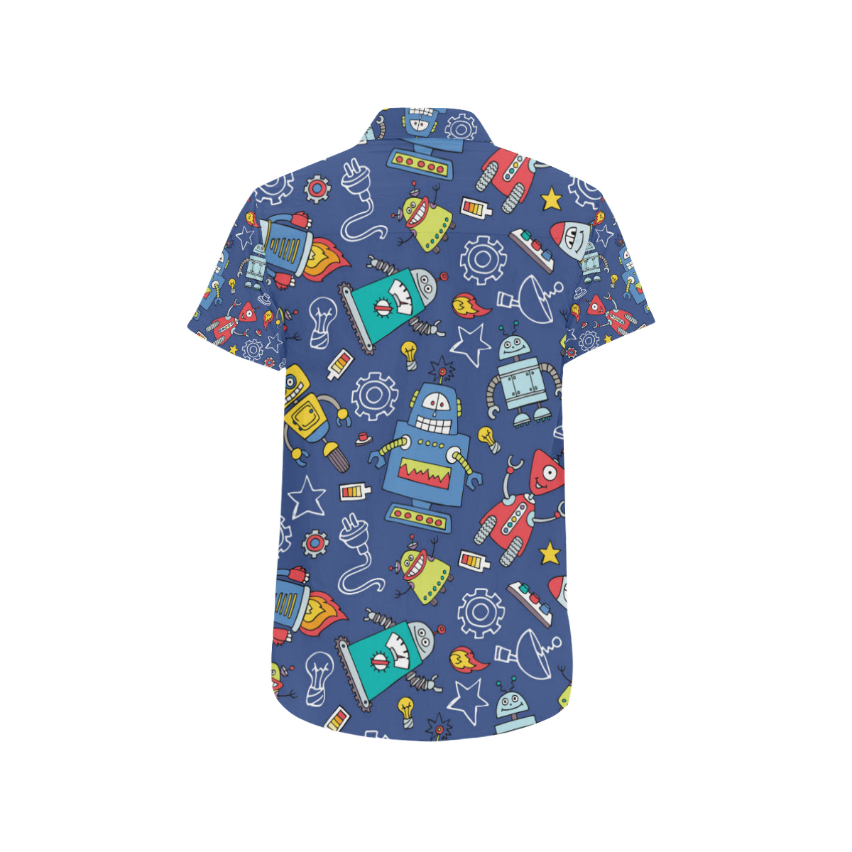 Robot Pattern Print Design A03 Men's Short Sleeve Button Up Shirt