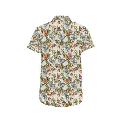 Butterfly Flower Pattern Print Design 06 Men's Short Sleeve Button Up Shirt