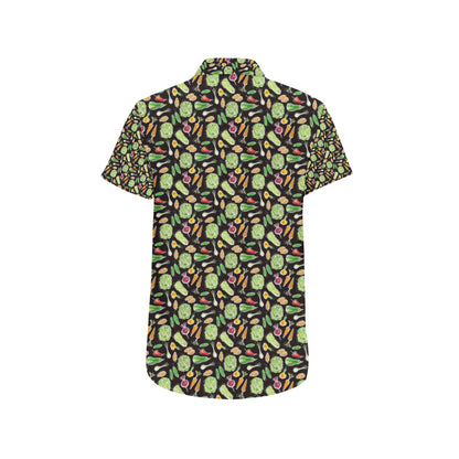 Vegan Draw Themed Design Print Men's Short Sleeve Button Up Shirt
