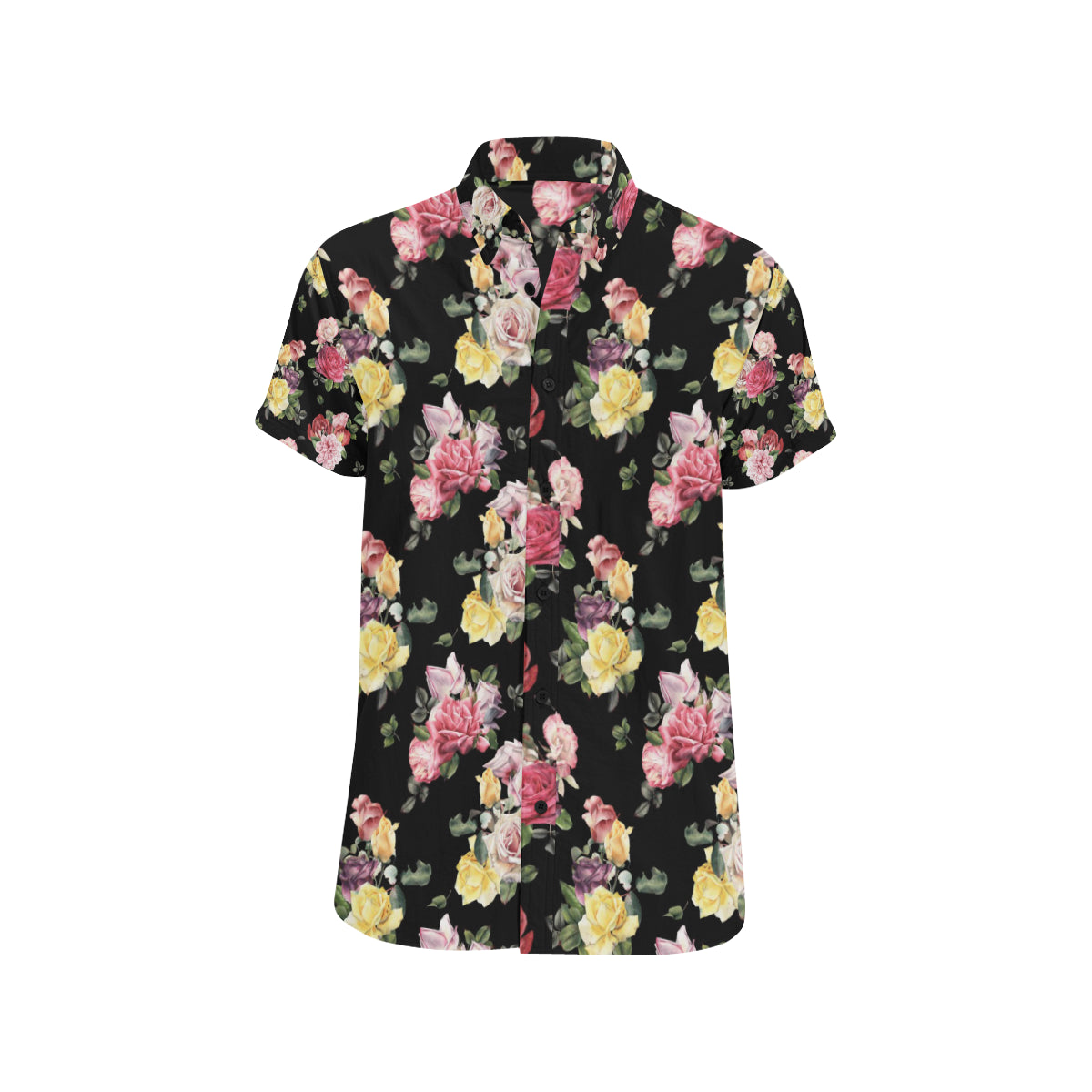 Rose Pattern Print Design RO010 Men's Short Sleeve Button Up Shirt