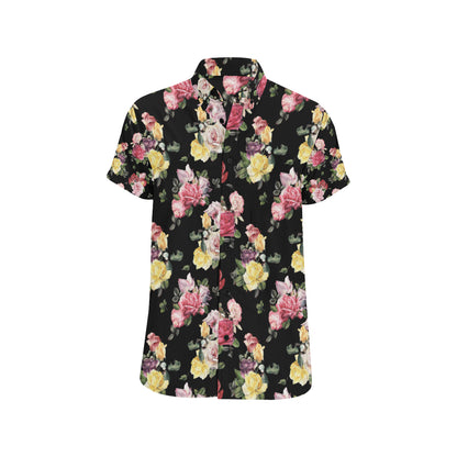 Rose Pattern Print Design RO010 Men's Short Sleeve Button Up Shirt
