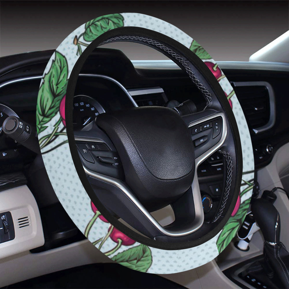 Cherry Pattern Print Design CH01 Steering Wheel Cover with Elastic Edge