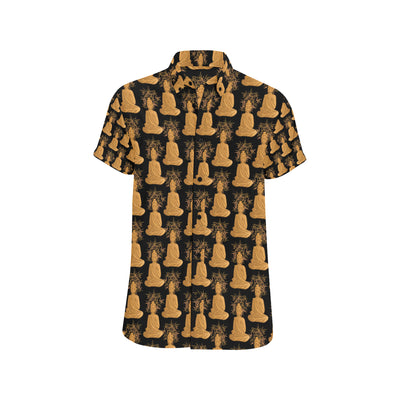 Buddha Pattern Print Design 01 Men's Short Sleeve Button Up Shirt