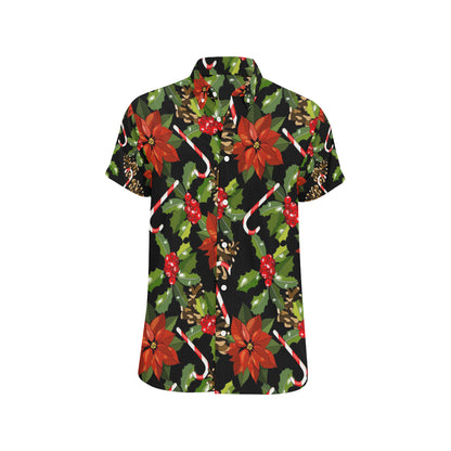 Poinsettia Pattern Print Design POT01 Men's Short Sleeve Button Up Shirt