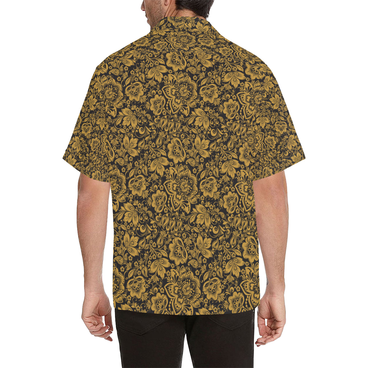 Brocade Gold Pattern Print Design 01 Men's Hawaiian Shirt