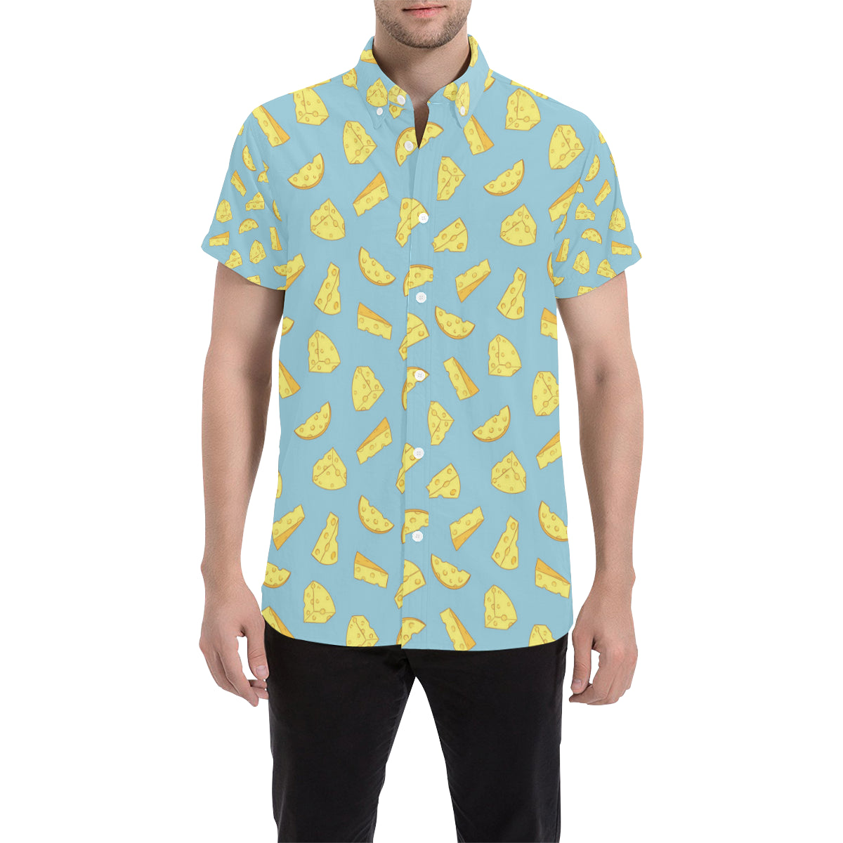 Cheese Pattern Print Design 04 Men's Short Sleeve Button Up Shirt