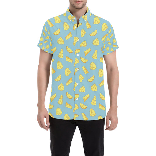 Cheese Pattern Print Design 04 Men's Short Sleeve Button Up Shirt