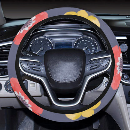 Anemone Pattern Print Design AM010 Steering Wheel Cover with Elastic Edge