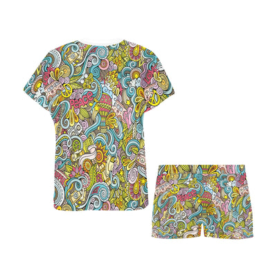 Hippie Print Design LKS301 Women's Short Pajama Set