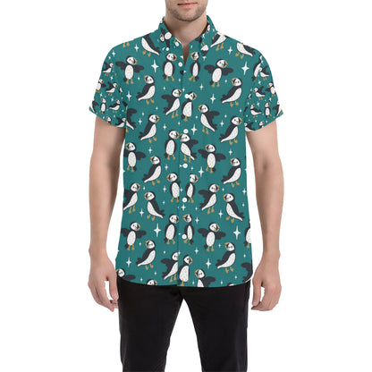 Puffin Pattern Print Design A05 Men's Short Sleeve Button Up Shirt