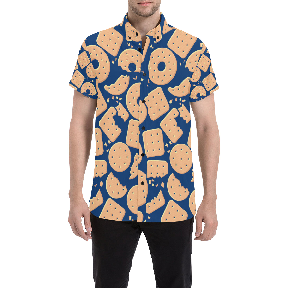 Cracker Pattern Print Design 03 Men's Short Sleeve Button Up Shirt