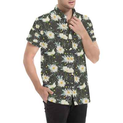 Daisy Pattern Print Design DS08 Men's Short Sleeve Button Up Shirt