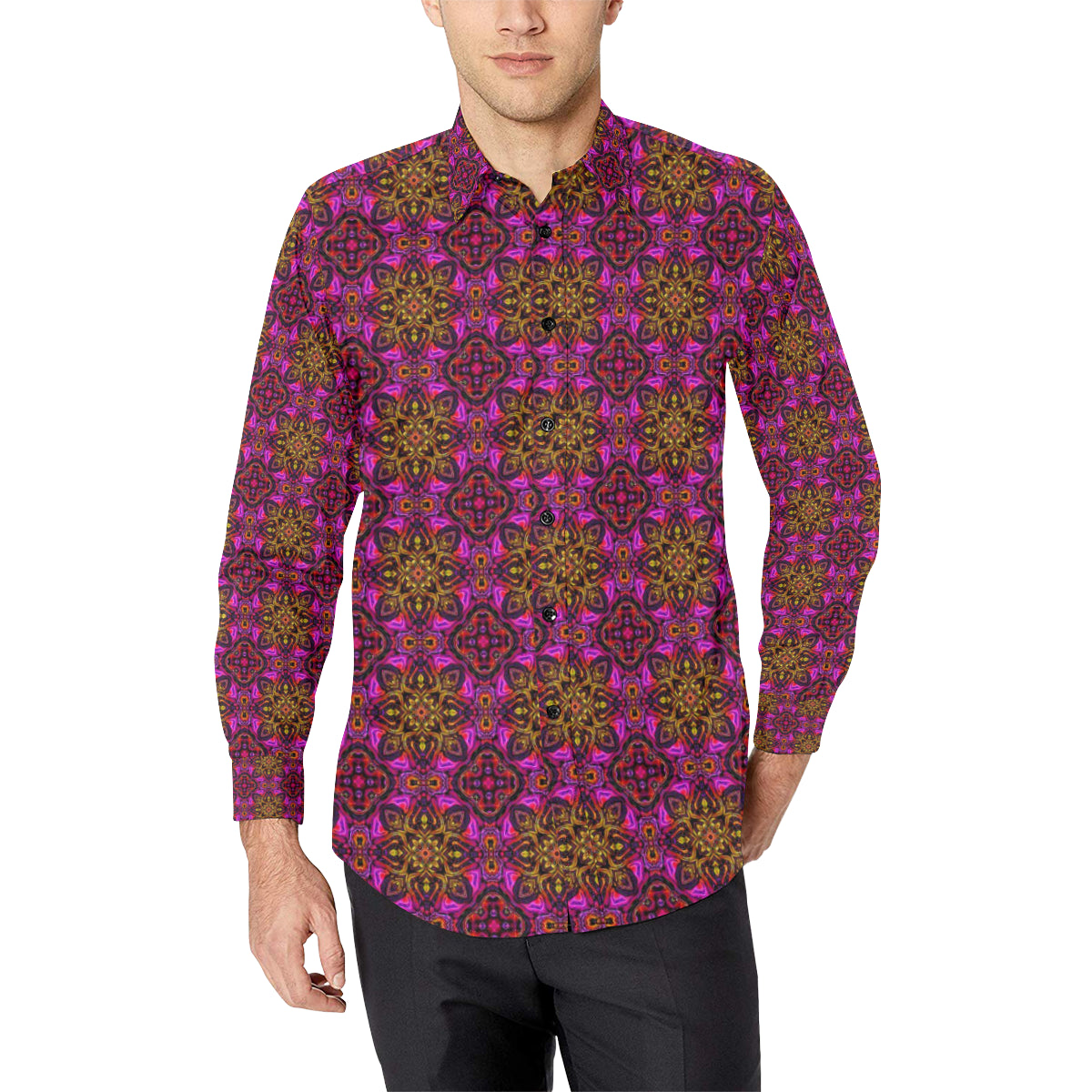 kaleidoscope Abstract Print Design Men's Long Sleeve Shirt