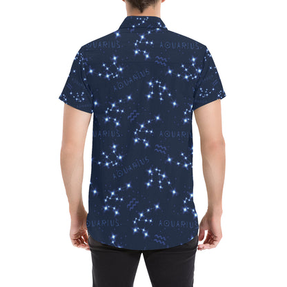 Aquarius Zodiac Pattern Print Design 02 Men's Short Sleeve Button Up Shirt