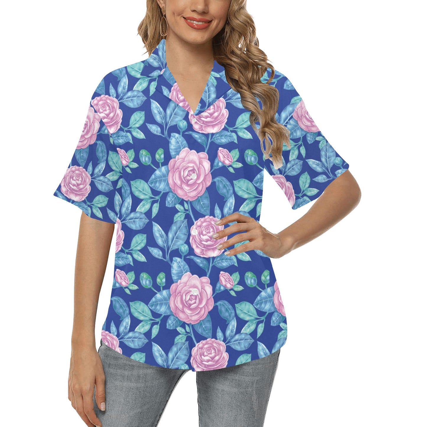Camellia Pattern Print Design CM05 Women's Hawaiian Shirt