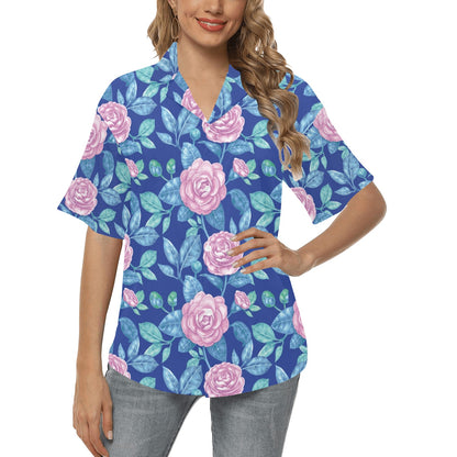 Camellia Pattern Print Design CM05 Women's Hawaiian Shirt
