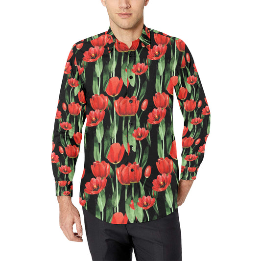 Tulip Red Pattern Print Design TP03 Men's Long Sleeve Shirt