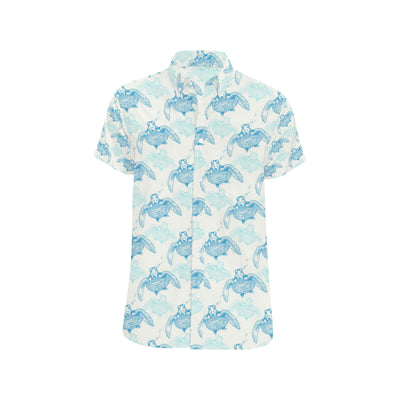 Sea Turtle Pattern Print Design T01 Men's Short Sleeve Button Up Shirt