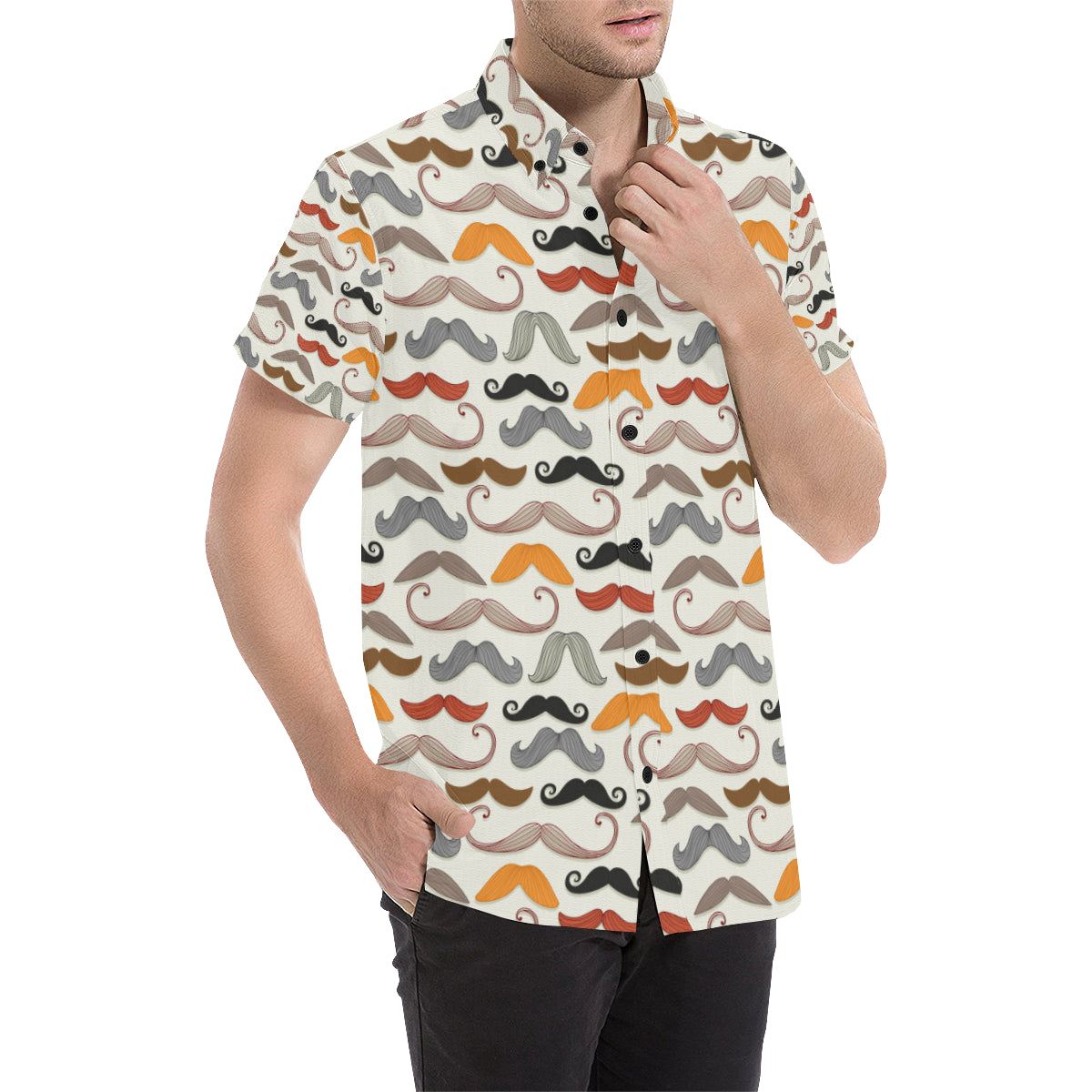 Mustache Pattern Print Design A02 Men's Short Sleeve Button Up Shirt