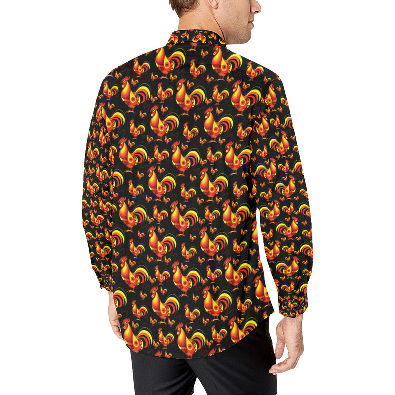 Rooster Print Themed Men's Long Sleeve Shirt