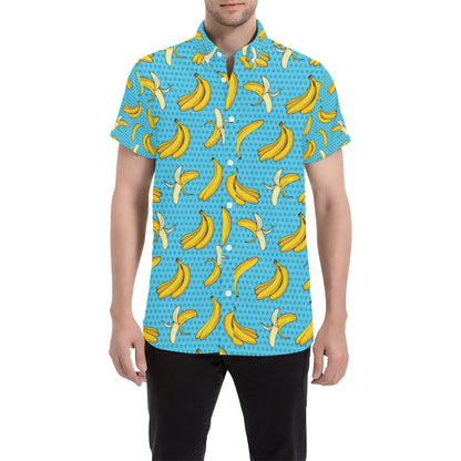 Banana Pattern Print Design BA08 Men's Short Sleeve Button Up Shirt