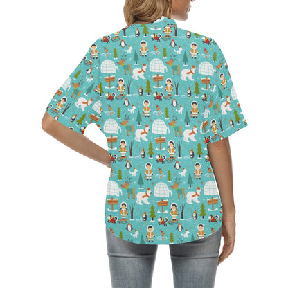Eskimo Pattern Print Design 01 Women's Hawaiian Shirt