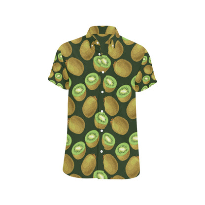 Kiwi Pattern Print Design KW04 Men's Short Sleeve Button Up Shirt