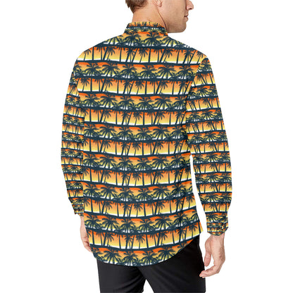 Palm Tree Sunset Design Print Men's Long Sleeve Shirt