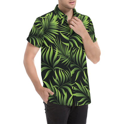 Palm Leaves Pattern Print Design PL07 Men's Short Sleeve Button Up Shirt