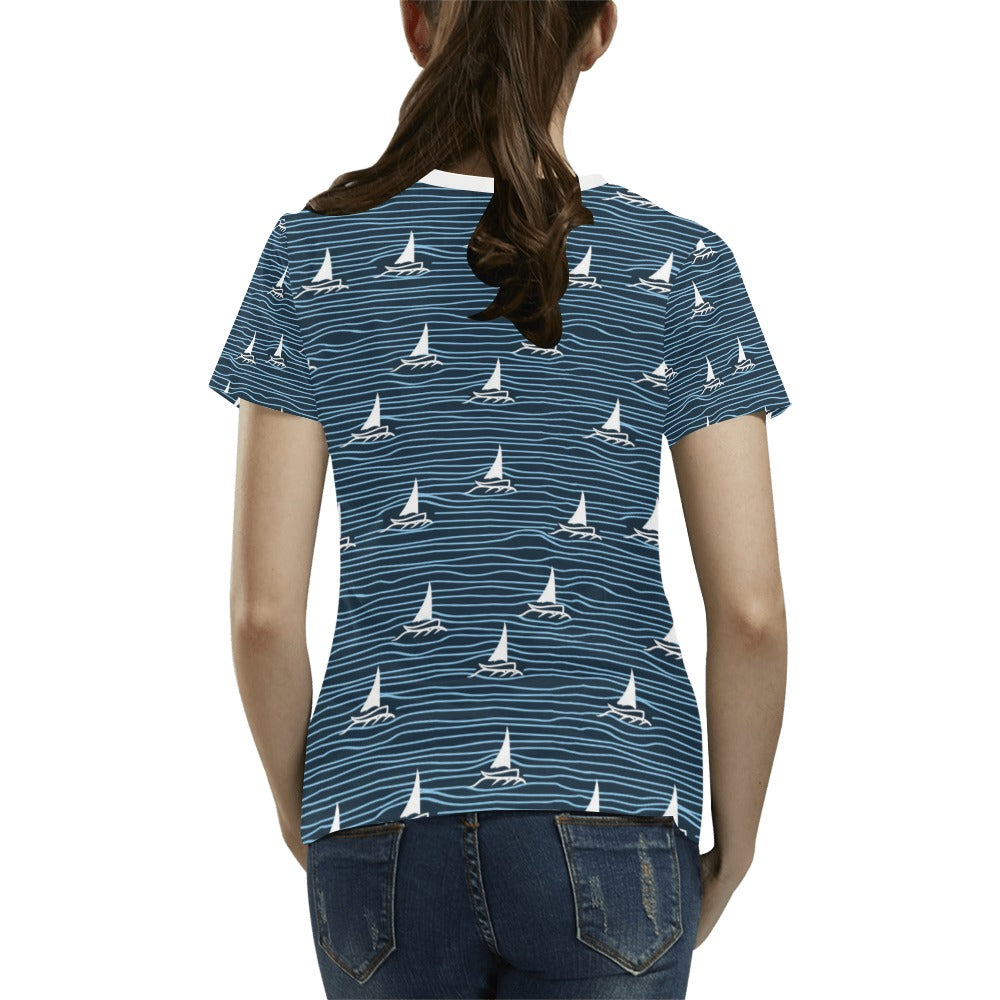 Sailboat Print Design LKS303 Women's  T-shirt
