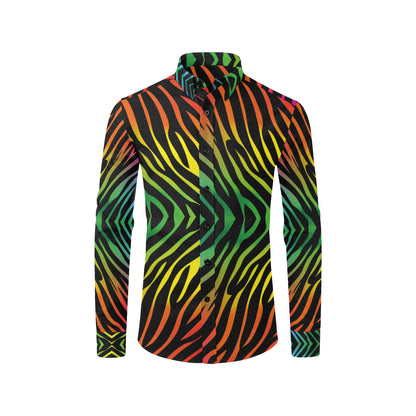 Rainbow Zebra Themed Print Men's Long Sleeve Shirt