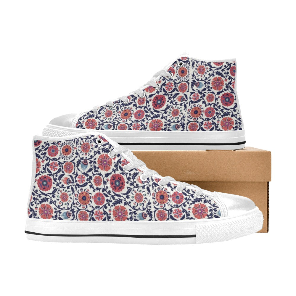 Suzani Print Design LKS304 High Top Women's White Shoes
