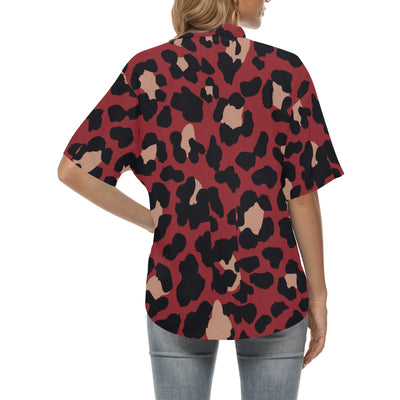 Cheetah Red Print Pattern Women's Hawaiian Shirt