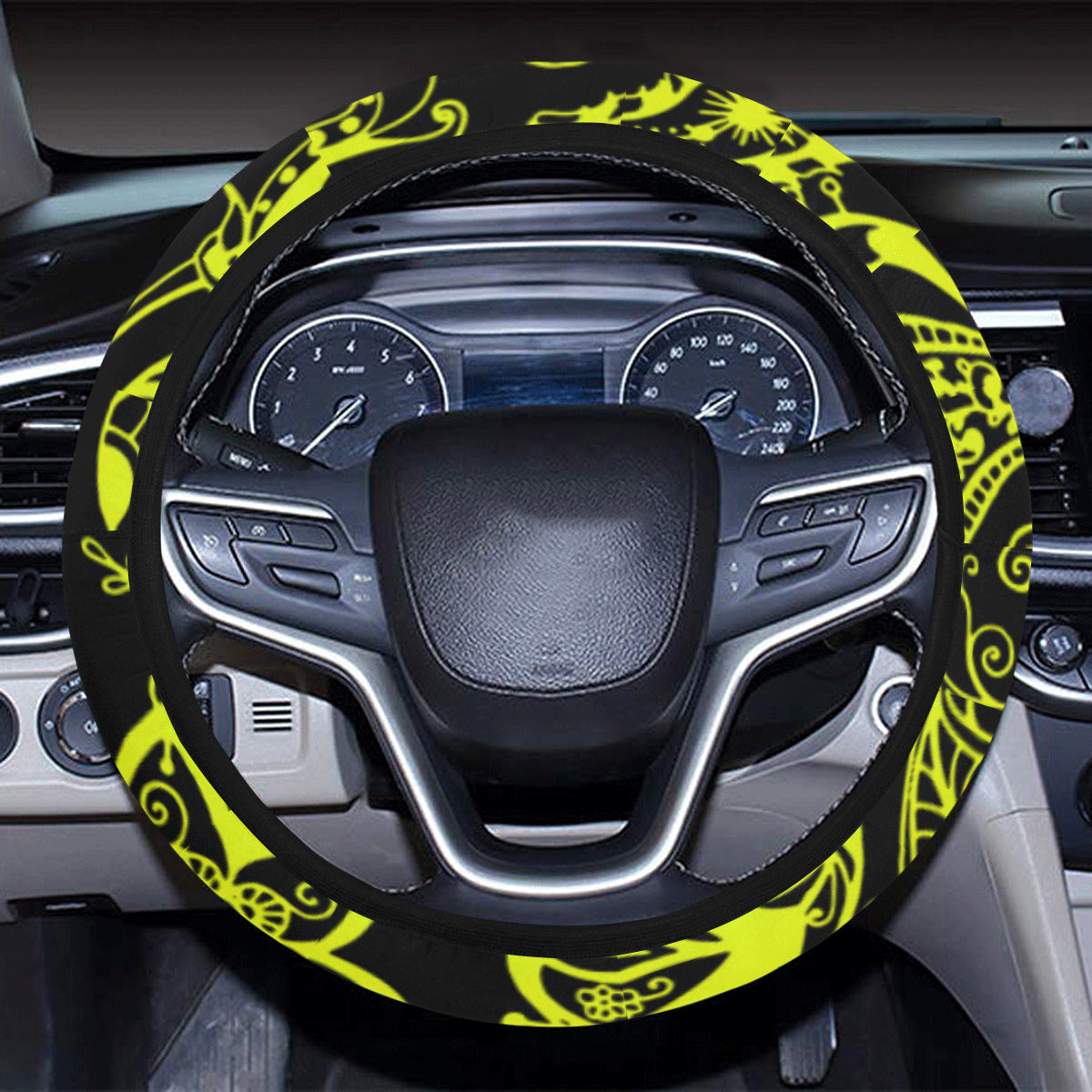 Paisley Green Design Print Steering Wheel Cover with Elastic Edge