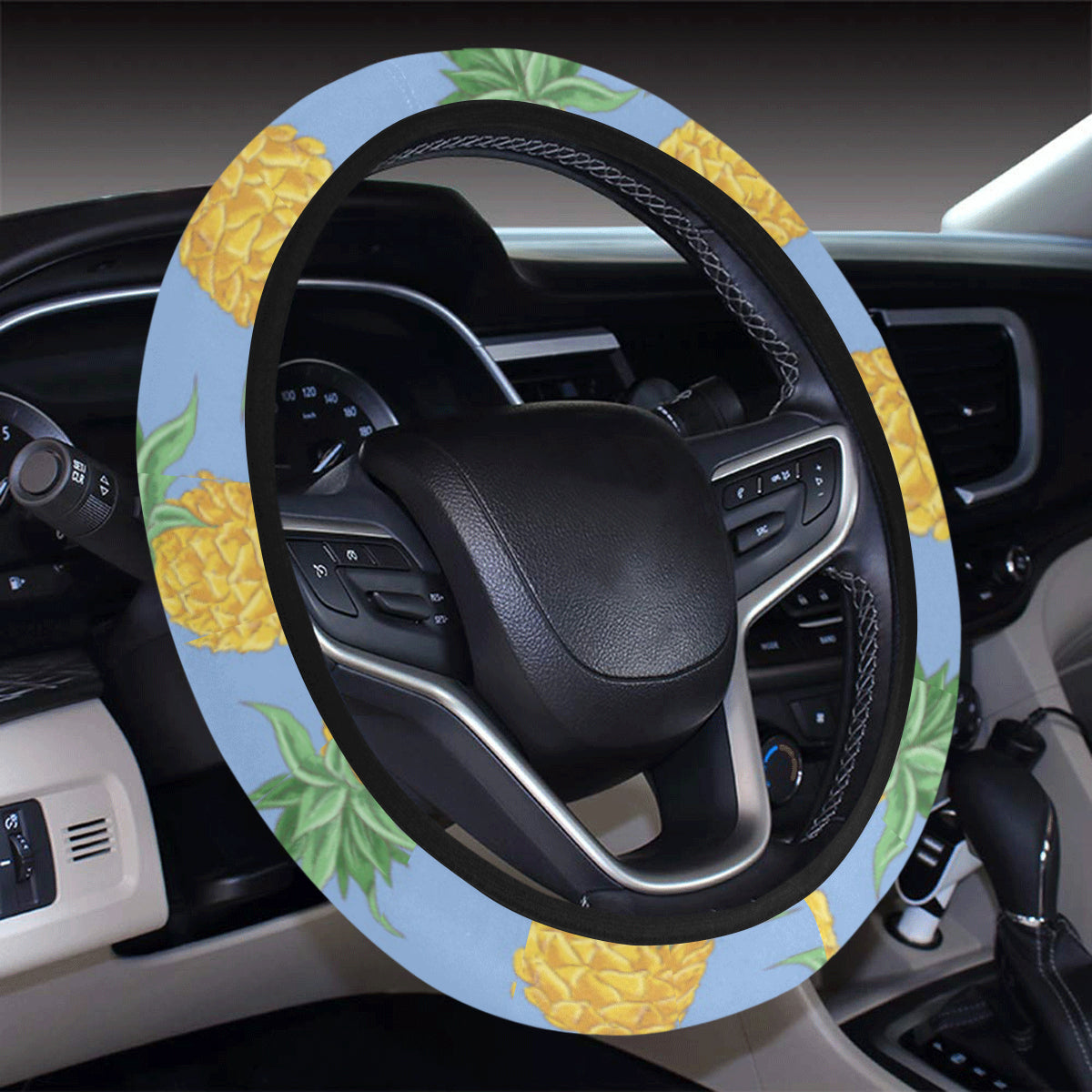 Pineapple Pattern Print Design A04 Steering Wheel Cover with Elastic Edge