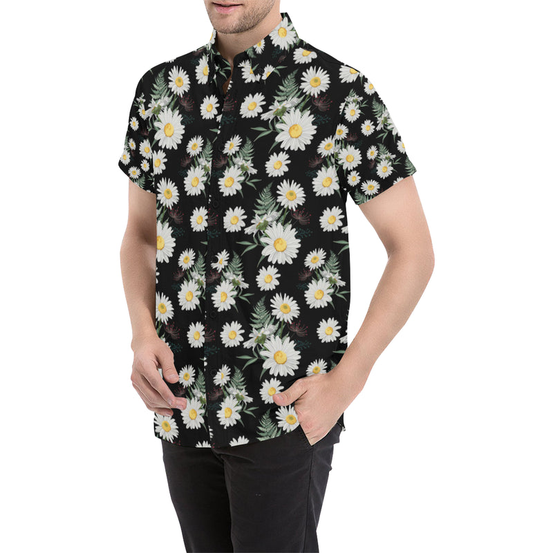 Daisy Pattern Print Design DS07 Men's Short Sleeve Button Up Shirt