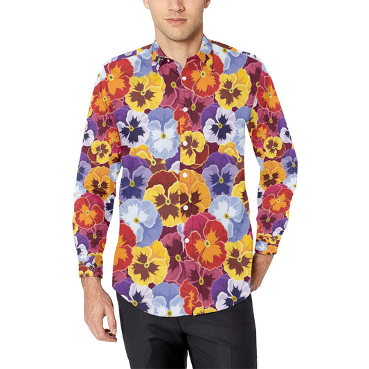 Pansy Pattern Print Design PS01 Men's Long Sleeve Shirt